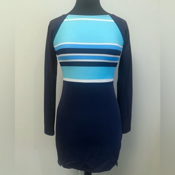 DKNY Navy Striped Swim Mini Dress Scuba Coverup Size XS - Picture 2 of 7